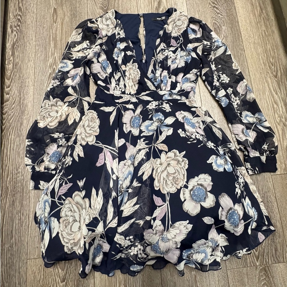 TFNC Navy Floral V-Neck Long Sleeve Chiffon Dress - Picture 5 of 14